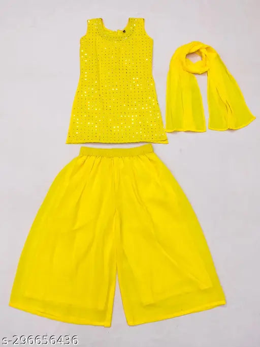 Kids ethnic Georgette set by Anila Fashion, embellished net party kurta and plazzo for festive occasions