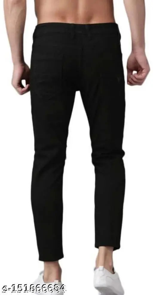 Men's cotton blend knee-cut jeans, solid pattern, perfect fit for any occasion