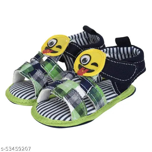 Gorgeous infant blue and green sandal with smiley face straps