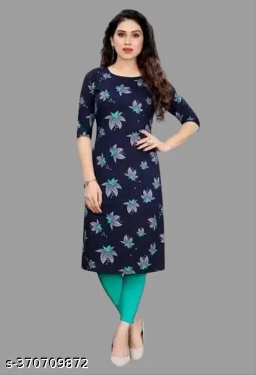 Printed crepe three-quarter sleeve kurti, lowest price, Indian fashion wear