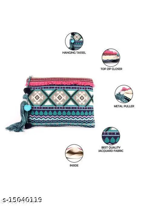 Blue fabric net pouch for women, handcrafted in India