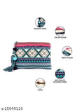 Blue fabric net pouch for women, handcrafted in India