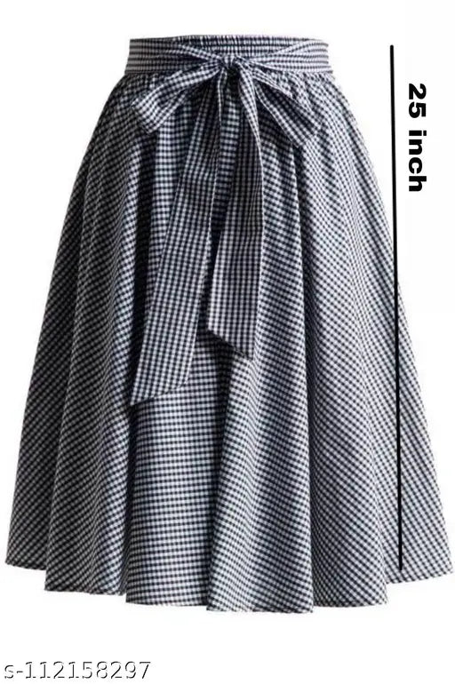Cotton check knee-length skirt, free size, Indian-made, flared round umbrella design