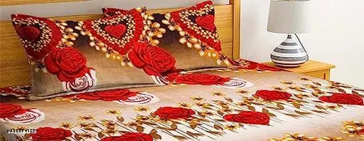 Red rose print on 3D king size double bed sheets combo pack with two bedsheets and four pillow covers