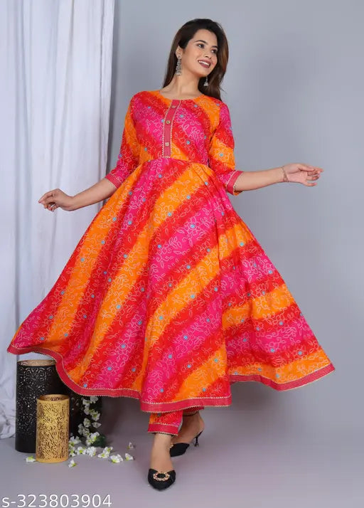 Pure rayon embroidered kurta gown, Indian A-line style with three-quarter sleeves, cotton fabric. Available in sizes S (36in bust), M (38in bust), L (40in bust), XL (42in bust), XXL (44in bust), XXXL (46in bust)