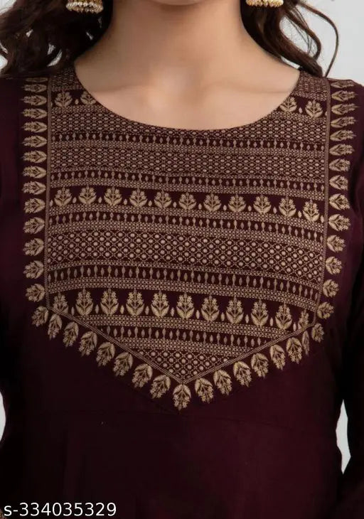 Rayon, three-quarter sleeve printed kurti for women on lowest price, solid combo