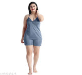 Full satin nightdress set with robe and bikini top, comfortable sleepwear for women in sizes M-XXXXL. Printed net pattern, Indian origin