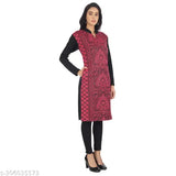Pink and black paisley patterned women's woolen kurta