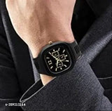 Black silicone strap analog sports watch with rectangular dial, new model 2022 for men and boys