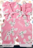 Wool winter dungarees set for baby boys and girls in printed net pattern, short sleeves, 0-3 months, made in India
