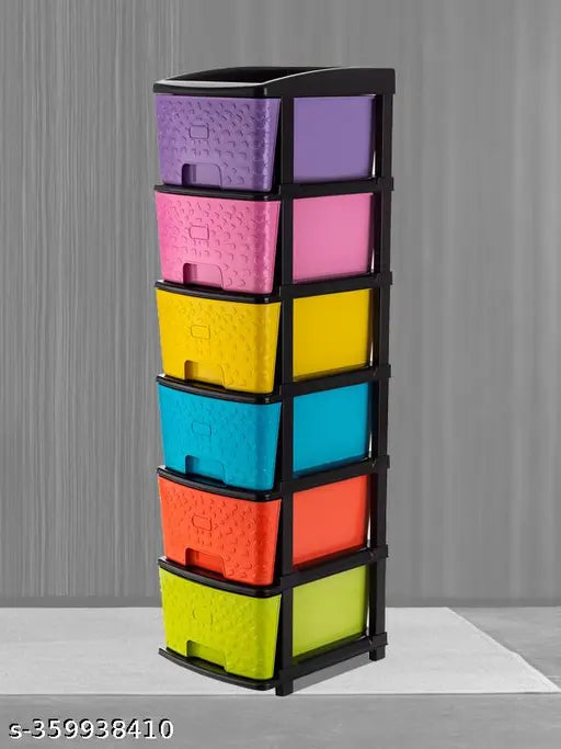 Multi-colored plastic storage drawer system with compartments