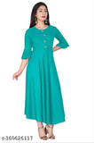 Teal round-neck flared bell sleeved kameez