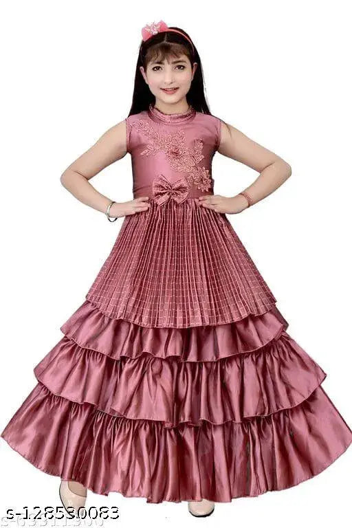 Dusty pink pleated silk party gown for girls, high-quality and trendy special occasion wear