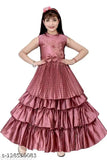 Dusty pink pleated silk party gown for girls, high-quality and trendy special occasion wear