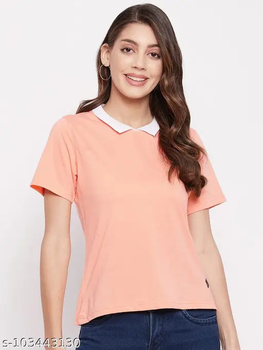 Short-sleeved women's cotton T-shirt by YUYAM, solid color, essential wardrobe staple