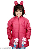 Pink padded child's coat with hood, zip closure