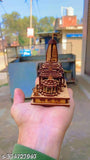 Handcrafted Indian wooden Shri Ram Mandir temple showpiece, 11cm x 11cm x 6cm, perfect for home or office decoration
