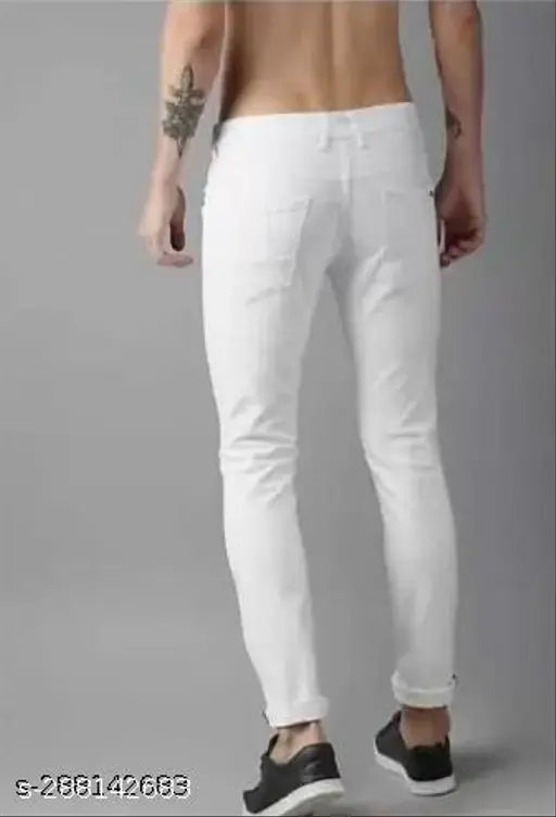 Men's white polycotton denim jeans, solid pattern, size 28/30/32, made in India