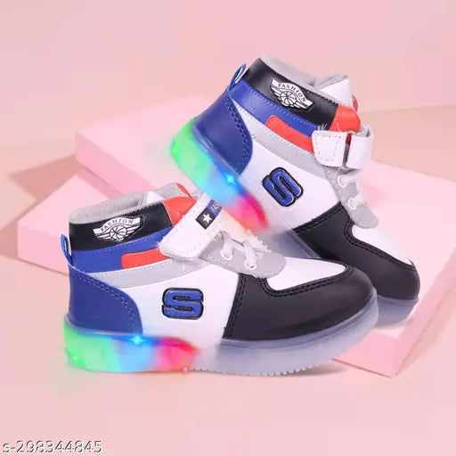 Kid's LED lighted shoe, high top sneaker with blue and red accents