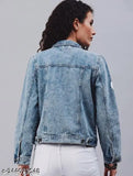 Ice Blue Denim Women's Jacket, long sleeves, washed denim, versatile layering piece for casual or urban style, machine washable