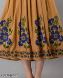 Viscose rayon printed long flared Anarkali kurtis, beautiful three-quarter sleeve design with hand block work and pom pom buttons, women's ethnic wear for shopping, weddings, parties in India