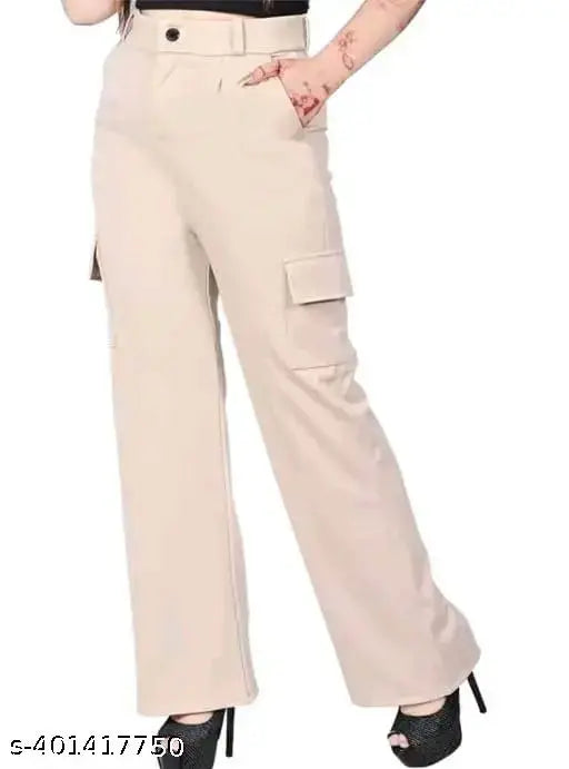 Creem premium cotton wide-leg cargo pants, four pockets, relaxed fit for women