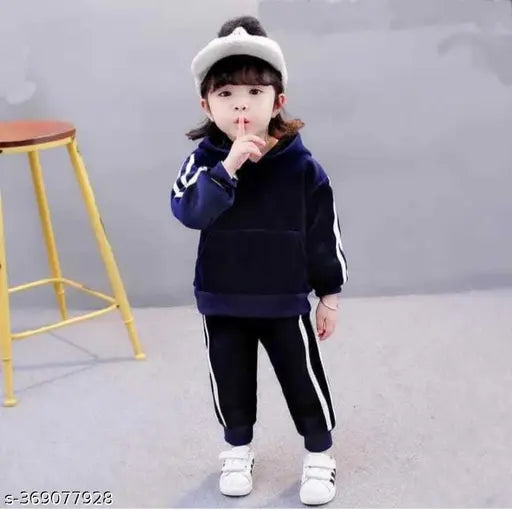 Blue velvet long sleeve princess baby set for 1-5 years, solid pattern design on display