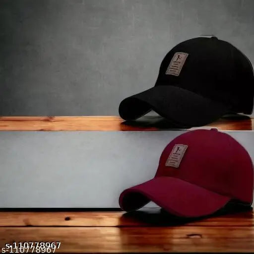 Black maroon cotton caps - traditional solid design for casual and festive wear