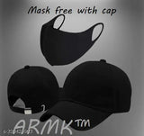 Black cotton baseball cap with adjustable strap and free mask - Stylish all-weather protection under the summer sun