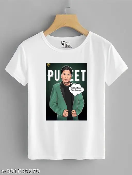 Puneet Superstar Polyester T-shirt, printed net design, short sleeves, size S (36in x 25in)