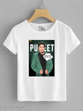 Puneet Superstar Polyester T-shirt, printed net design, short sleeves, size S (36in x 25in)
