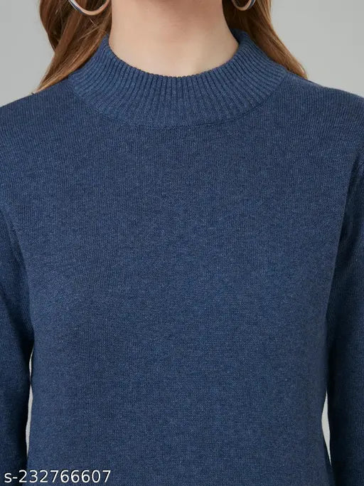 High neck cotton sweatshirt, solid pattern, long sleeves, women's Style Quotient, relaxed fit, India origin