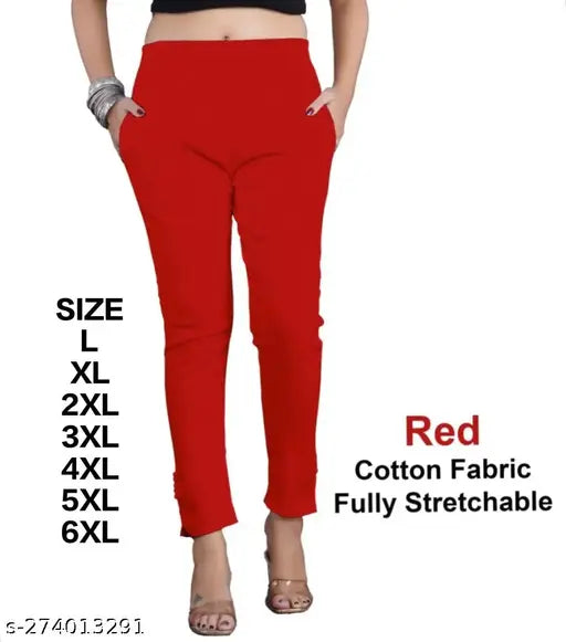 Cotton Lycra solid CIGAR PANT Leadies pants stretchable, women's trousers in sizes 24-42 (India)