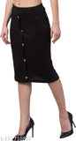 Black cotton blend skirt, solid black front button style for women and girls, fashion accessory on mannequin