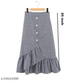 Stylish gingham cotton blend women's skirt, checked pattern, trendy above ankle elastic waist, hand wash only, available sizes 26, 28, 30, 32, 34 (India origin)