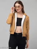 Nylon full sleeve modern women's jacket, solid pattern, zip closure - India