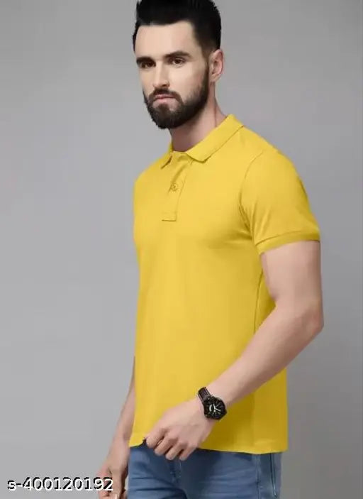 Men's cotton blend polo neck half sleeves T-shirt by Sacred Mart, short sleeves and solid design, M size (28 in length)