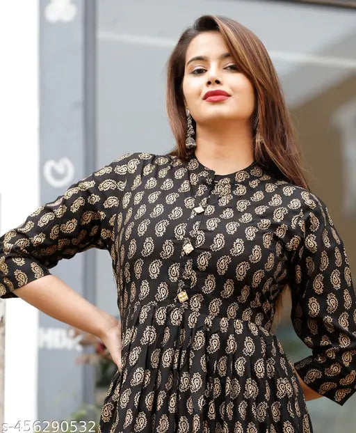 Rayon printed kurti for women, Sneha export, three-quarter sleeves, Indian fashion on display