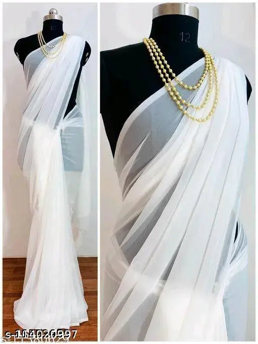 White Georgette saree, daily wear, for women