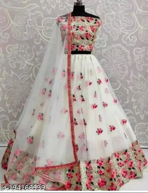 Traditional semi-stitched floral lehenga choli for girls aged 3-15 years, heavy net embroidery, Indian origin
