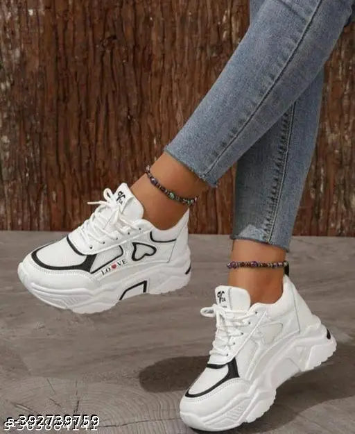 Black rubber sports sneakers for casual, running, walking - printed pattern, lace-up fastening, available in sizes 3 to 8 (India)