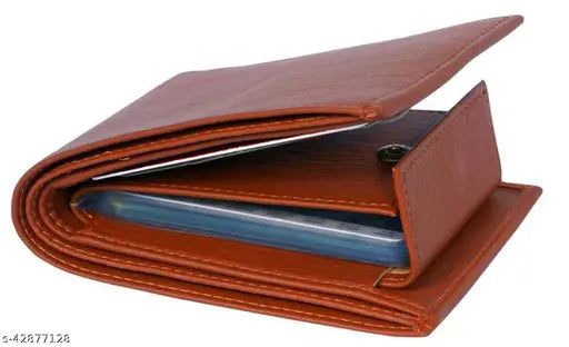 Tan synthetic men's wallet by Heneda, features 2 compartments, solid design, free size (9cm x 3cm), made in India