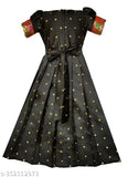 Black silk paithani princess kids dress, ideal for birthdays & festivals. Short sleeves, 1N quantity