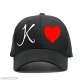 Customizable unisex black baseball cap with letter k and heart symbol on front