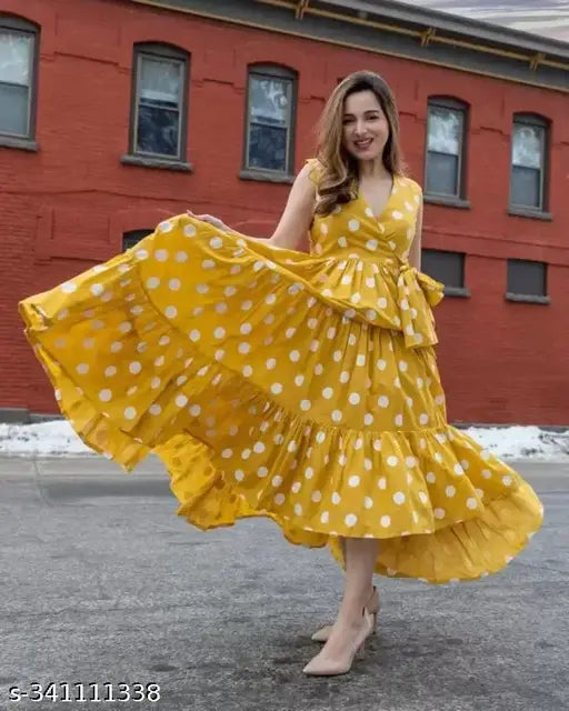 Rayon polka dot printed flared Anarkali sleeveless kurti, vibrant party wear for women, India origin