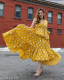 Rayon polka dot printed flared Anarkali sleeveless kurti, vibrant party wear for women, India origin