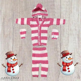 Striped cotton 4-piece baby winter pajama set with cap and shocks, warm clothing for winter babies