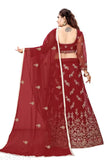 Maroon-gold glitter embellished, net lehenga choli and dupatta set - Free Size (Waist 43in, Length 43in, Dupatta 2.4in), handcrafted Indian designer wear