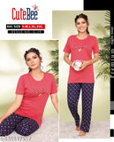 Cotton blend printed night suit T-shirt set with pyjamas, short sleeves, floral print, comfortable and easy to wear