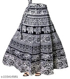 Radhika creation Women's maxi long traditional and stylish pure cotton Rajasthani Jaipuri printed skirt in black and white, wrap around style